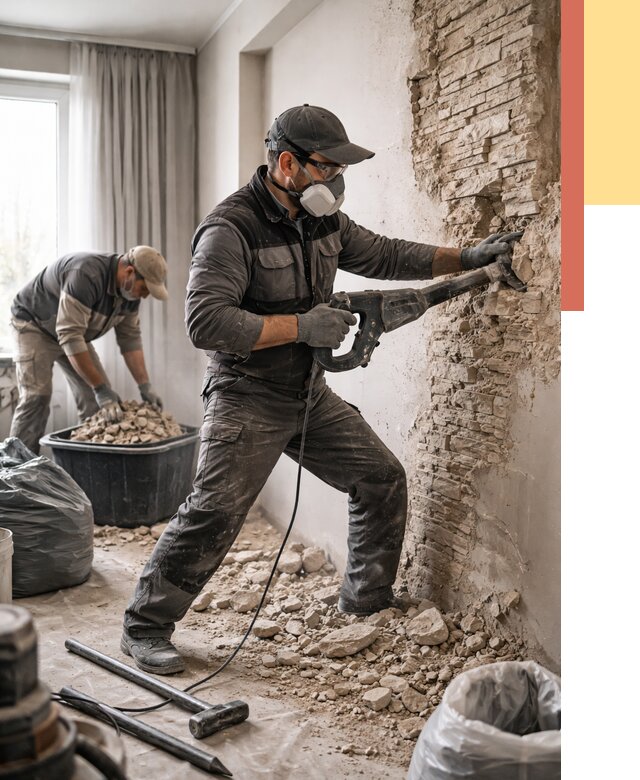 Демонтаж декоративного камня в Королев от 1508 руб/м² — быстро и недорого | ОТДЕЛОЧНИК-Кор