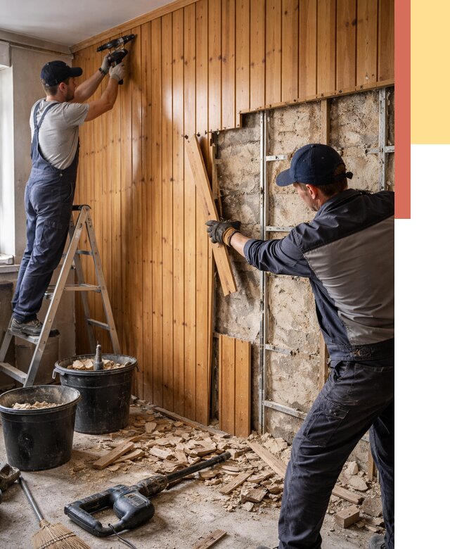 Демонтаж вагонки со стен в Королев от 1508 руб. — снятие, удаление, срочно | ОТДЕЛОЧНИК-Кор