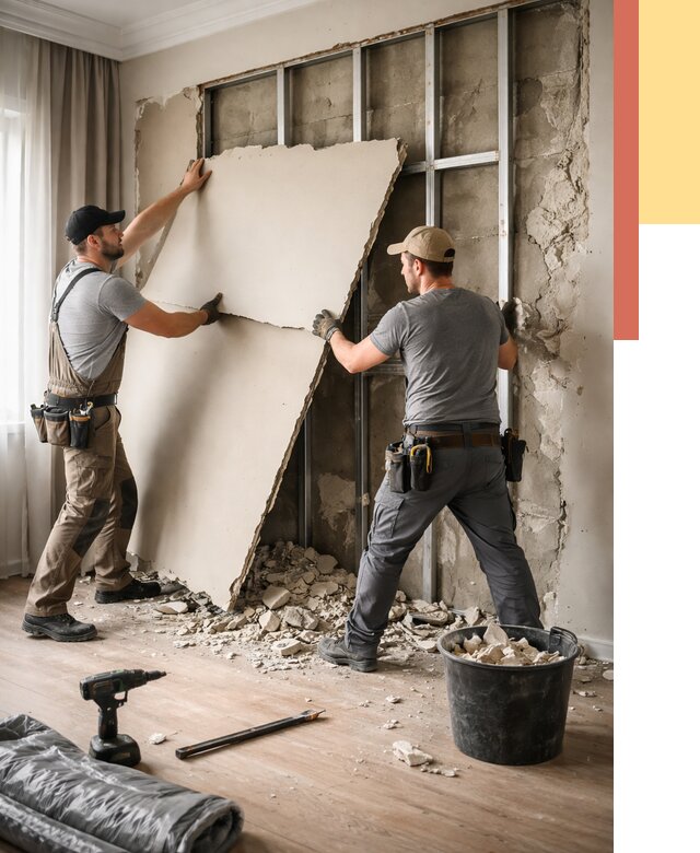 Демонтаж гипсокартона со стен в Королев от 364 руб. — услуги демонтажа | ОТДЕЛОЧНИК-Кор