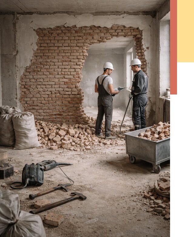 Демонтаж кирпичных стен в Королев от 4367 руб. — быстро, недорого, под ключ | ОТДЕЛОЧНИК-Кор