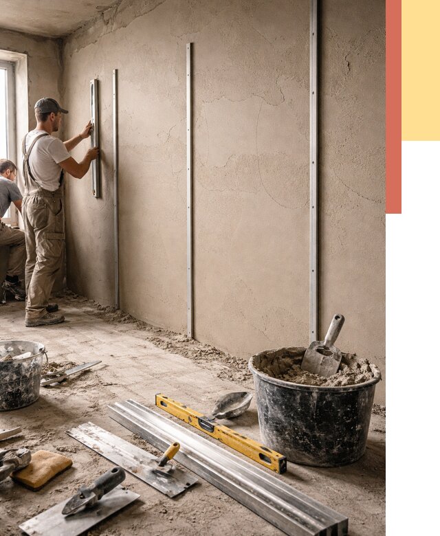 Штукатурка стен по маякам в Королев от 5718 руб./м² — выравнивание под ключ | ОТДЕЛОЧНИК-Кор