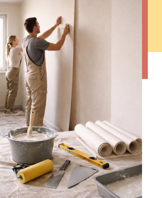 Поклейка бумажных обоев в Королев от 5718 руб./м2 — быстро и недорого | ОТДЕЛОЧНИК-Кор