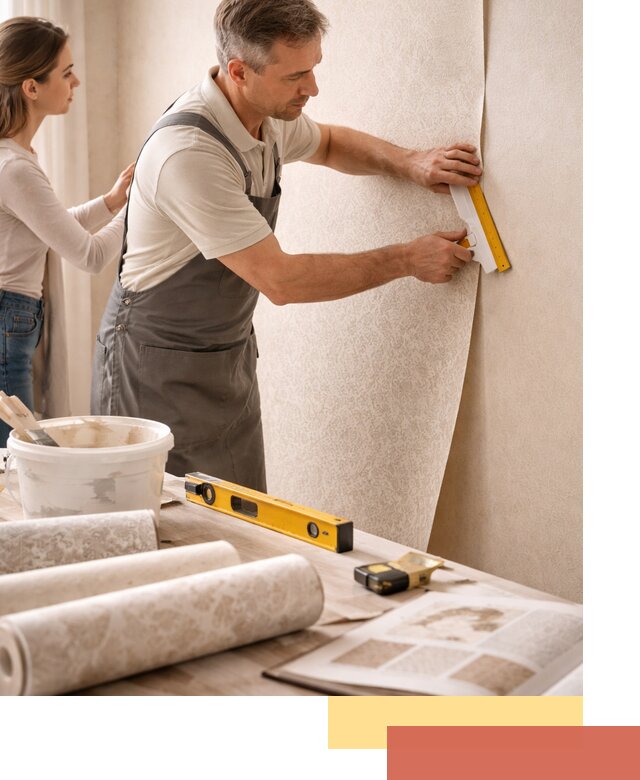 Поклейка обоев с подбором рисунка в Королев