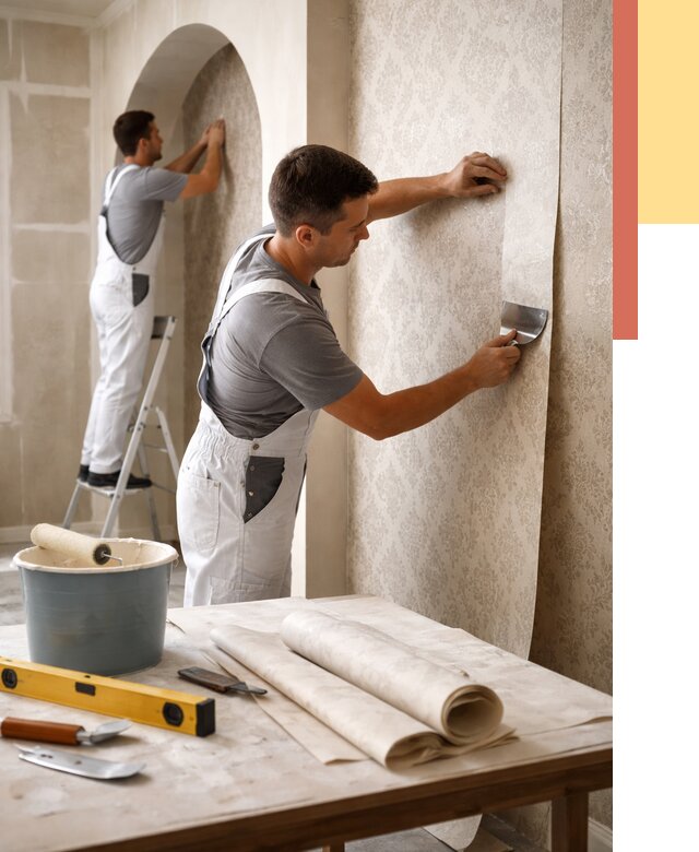 Поклейка обоев на сложные стены в Королев от 2911 руб. под ключ | ОТДЕЛОЧНИК-Кор