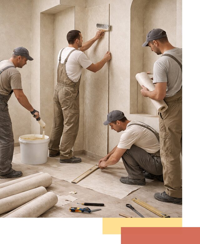 Поклейка обоев на сложные стены и неровные поверхности в Королев