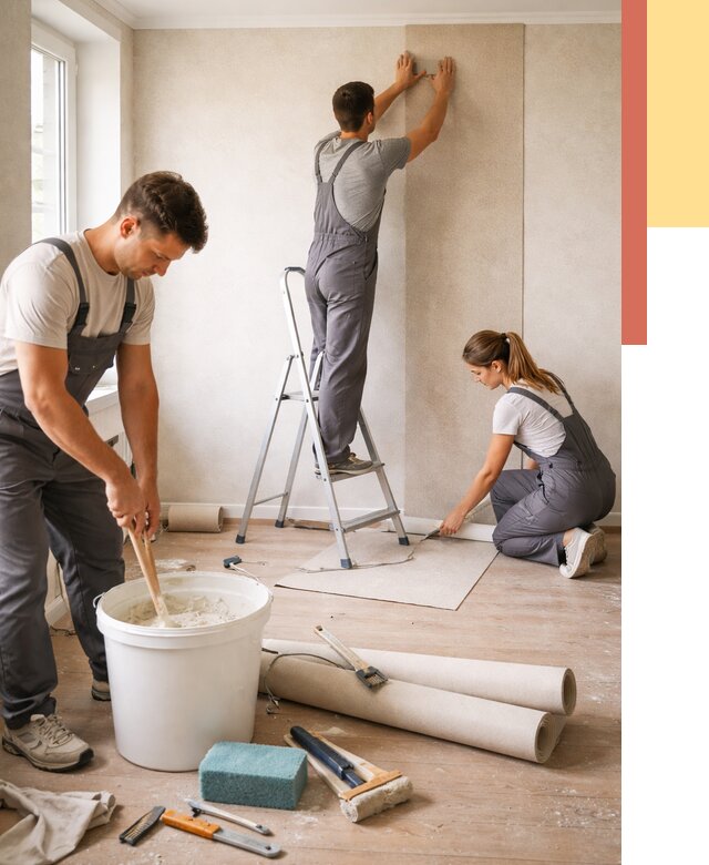 Оклейка стен обоями в Королев от 3639 руб/м2 — быстро и недорого | ОТДЕЛОЧНИК-Кор