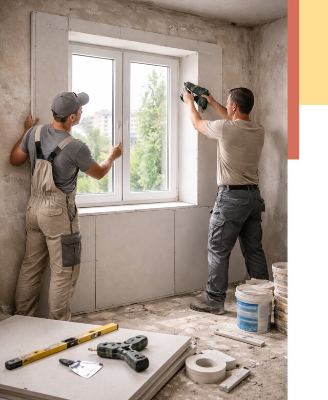 Монтаж откосов из гипсокартона в Королев от 4679 руб. под ключ | ОТДЕЛОЧНИК-Кор