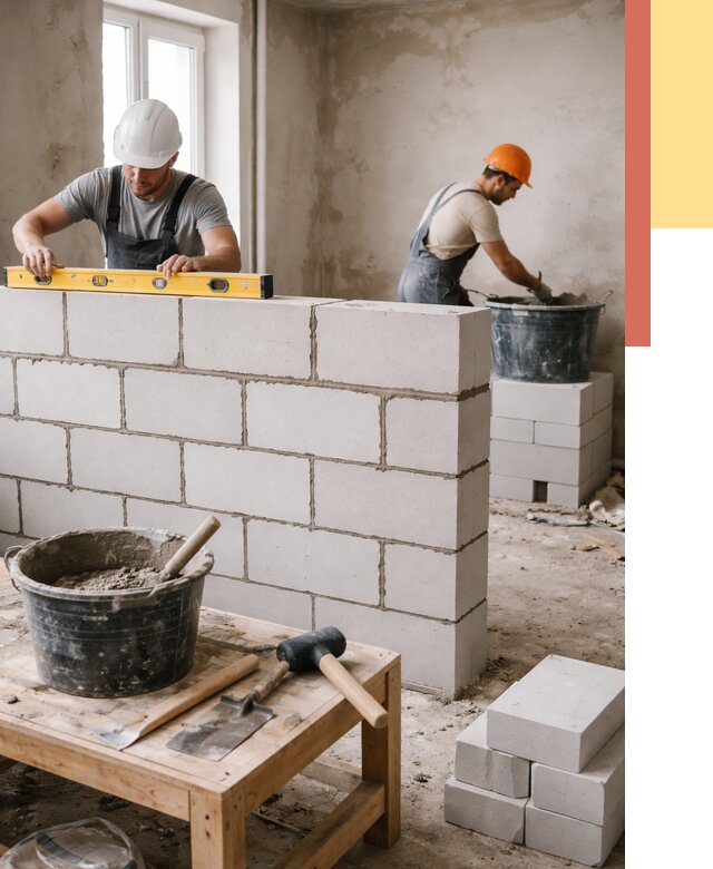 Кладка перегородок из газобетона в Королев от 3327 руб. под ключ | ОТДЕЛОЧНИК-Кор