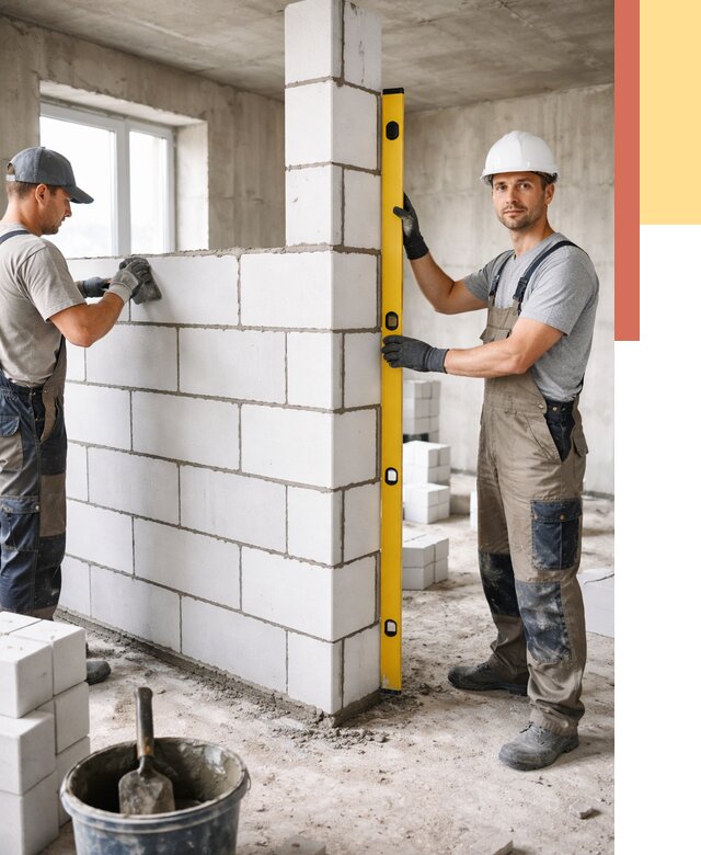 Кладка перегородок из пеноблока в Королев от 1871 руб. под ключ | ОТДЕЛОЧНИК-Кор