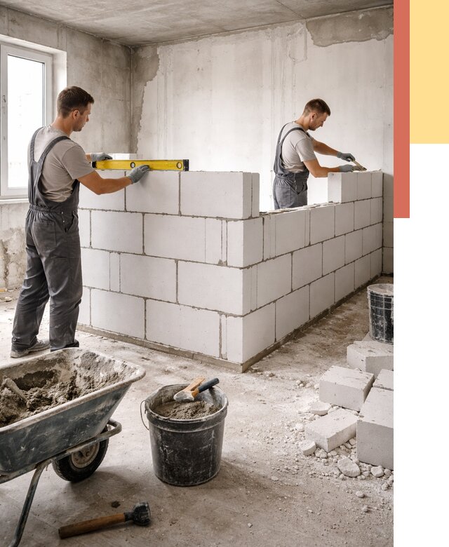 Кладка перегородок из ПГП в Королев от 2599 руб./м2 — монтаж и возведение под ключ | ОТДЕЛОЧНИК-Кор