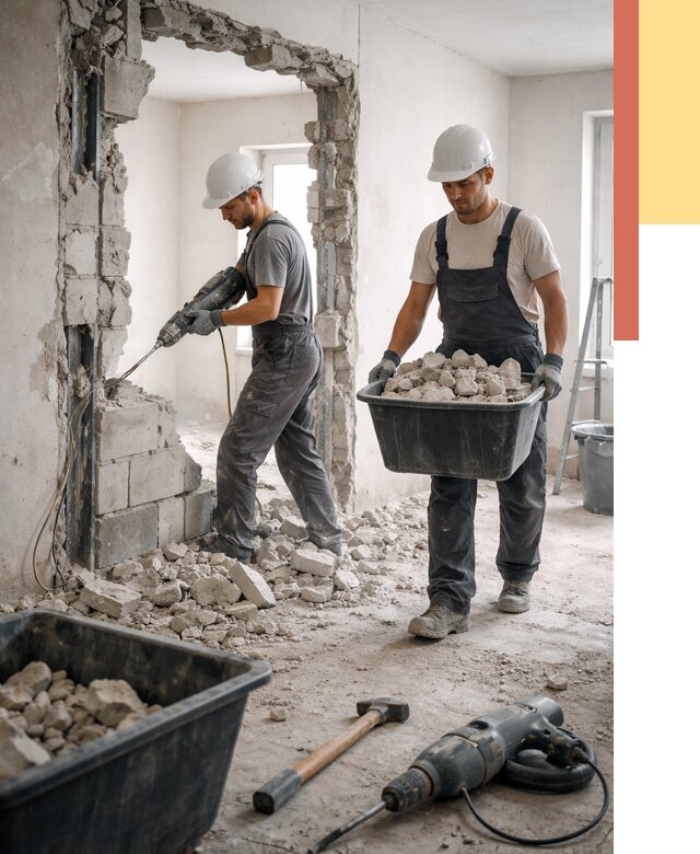 Демонтаж блоковых перегородок в Королев от 3899 руб. — быстро и недорого | ОТДЕЛОЧНИК-Кор