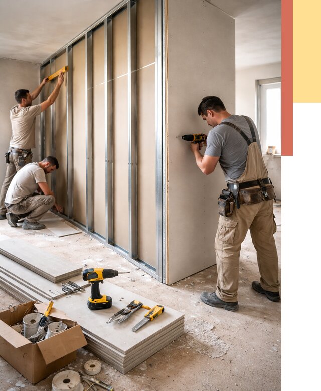 Монтаж однослойной перегородки из гипсокартона в Королев от 676 руб. | ОТДЕЛОЧНИК-Кор