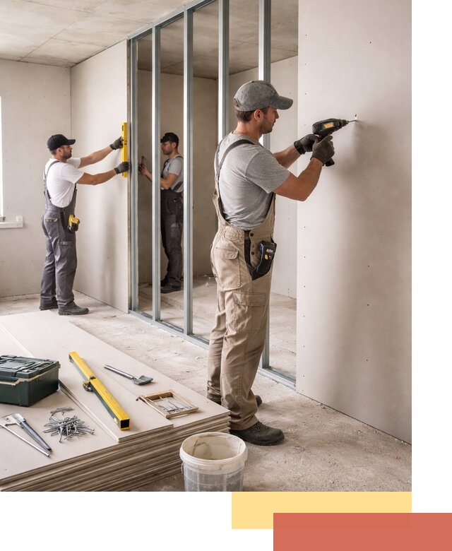 Однослойная перегородка из гипсокартона в Королев под ключ, монтаж и отделка