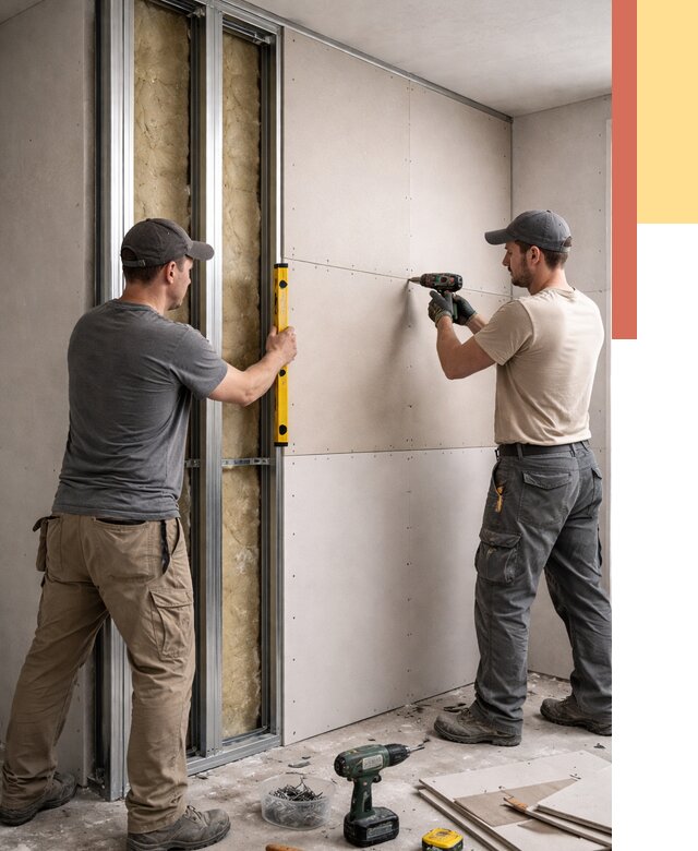 Монтаж двухслойной перегородки из гипсокартона в Королев от 1508 руб. | ОТДЕЛОЧНИК-Кор