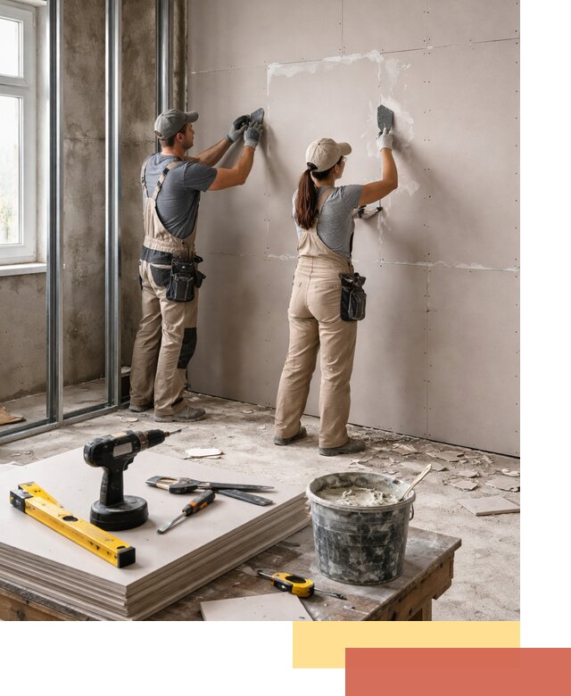 Монтаж двухслойной перегородки из гипсокартона в Королев