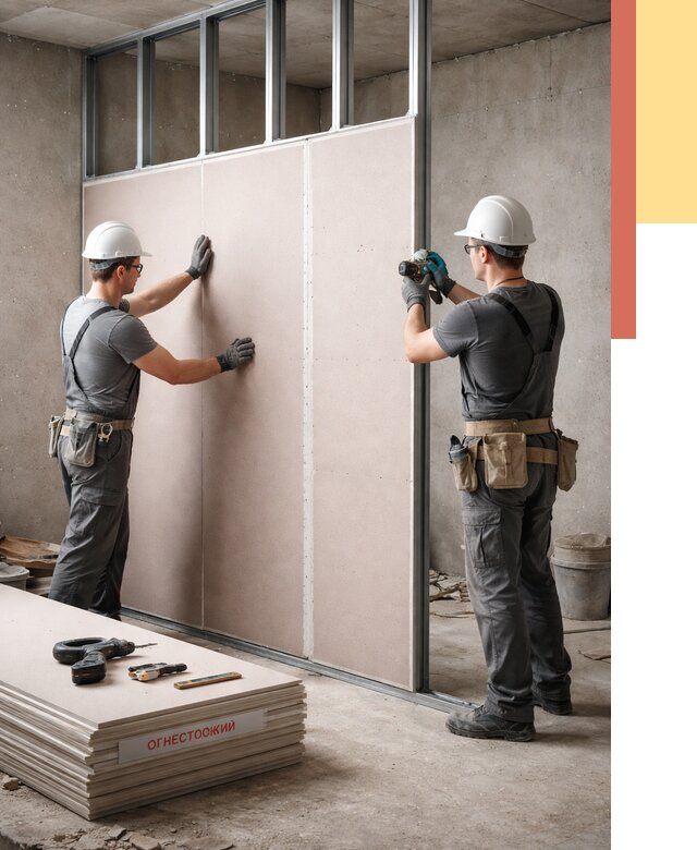 Перегородка из огнестойкого гипсокартона в Королев от 1923 руб. под ключ | ОТДЕЛОЧНИК-Кор