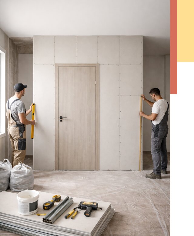 Перегородка из гипсокартона с дверью в Королев от 4679 руб. под ключ | ОТДЕЛОЧНИК-Кор