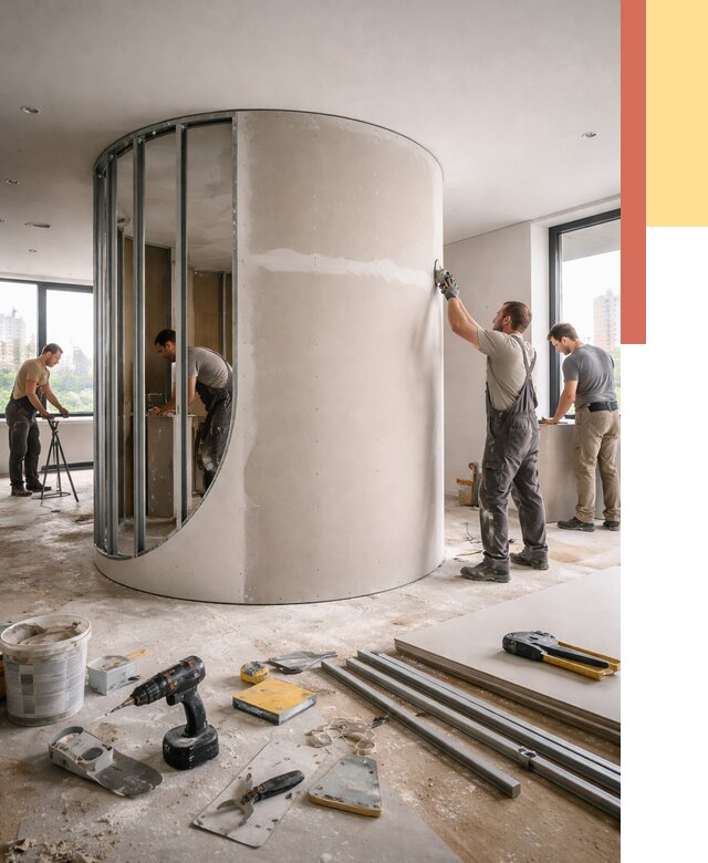 Радиусная перегородка из гипсокартона в Королев от 3015 руб. под ключ | ОТДЕЛОЧНИК-Кор