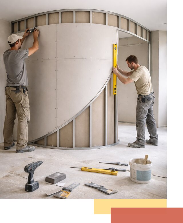 Радиусная перегородка из гипсокартона в Королев под ключ