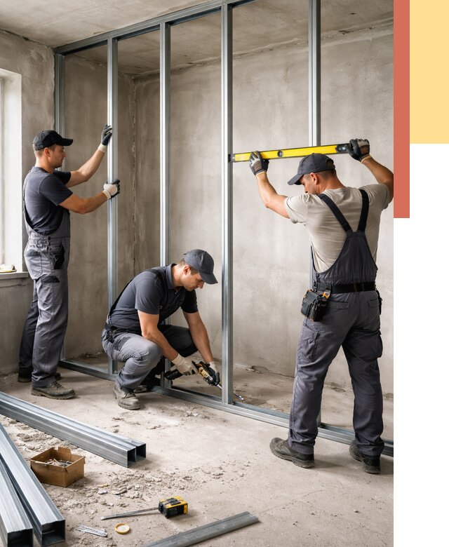 Монтаж каркаса перегородки из профиля в Королев от 780 руб. | ОТДЕЛОЧНИК-Кор