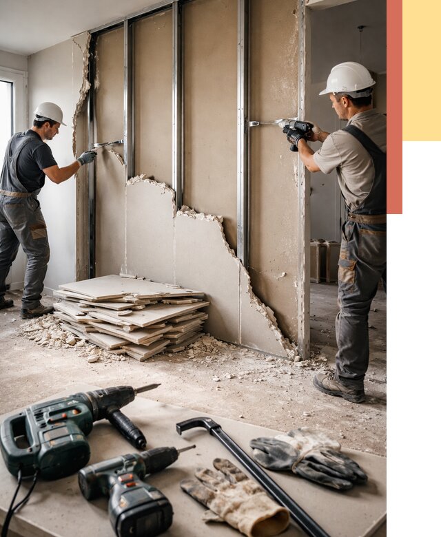 Демонтаж перегородки из гипсокартона в Королев от 1248 руб. быстро и недорого | ОТДЕЛОЧНИК-Кор