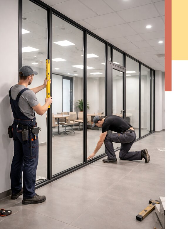 Каркасные стеклянные перегородки в Королев под ключ от 9565 руб. | ОТДЕЛОЧНИК-Кор