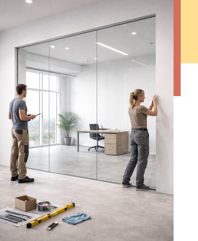 Перегородки из закаленного стекла в Королев от 9877 руб. под ключ | ОТДЕЛОЧНИК-Кор