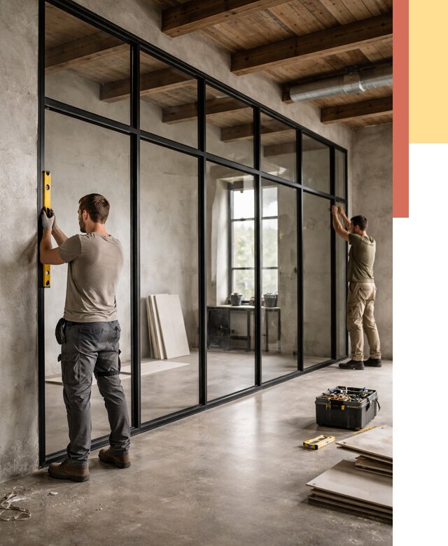 Стеклянные перегородки лофт в Королев от 10917 руб. под ключ | ОТДЕЛОЧНИК-Кор