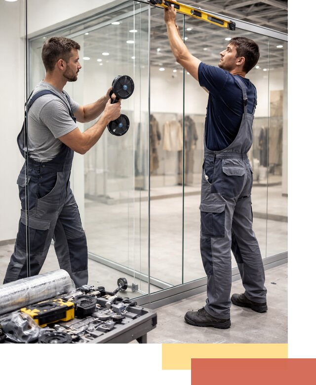 Стеклянные перегородки для магазинов в Королев — монтаж и установка