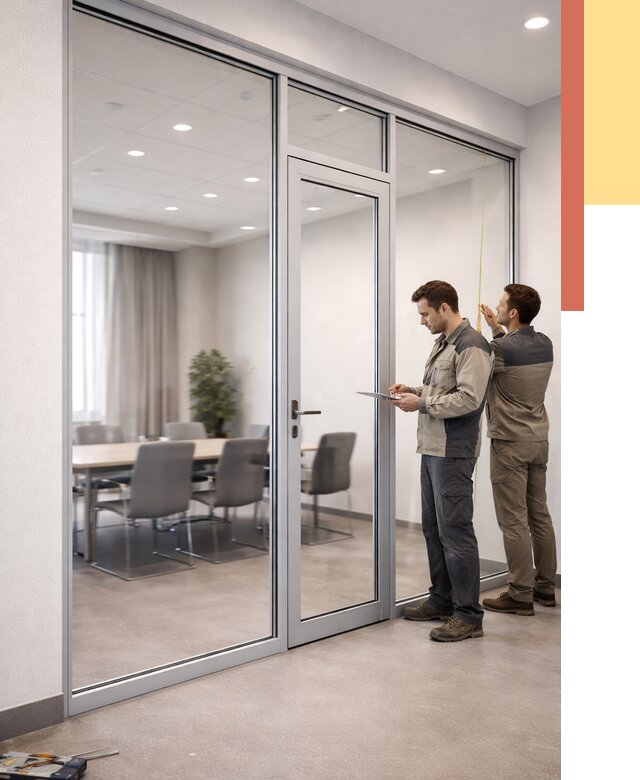 Установка и монтаж алюминиевых перегородок со стеклом в Королев от 8526 руб. | ОТДЕЛОЧНИК-Кор