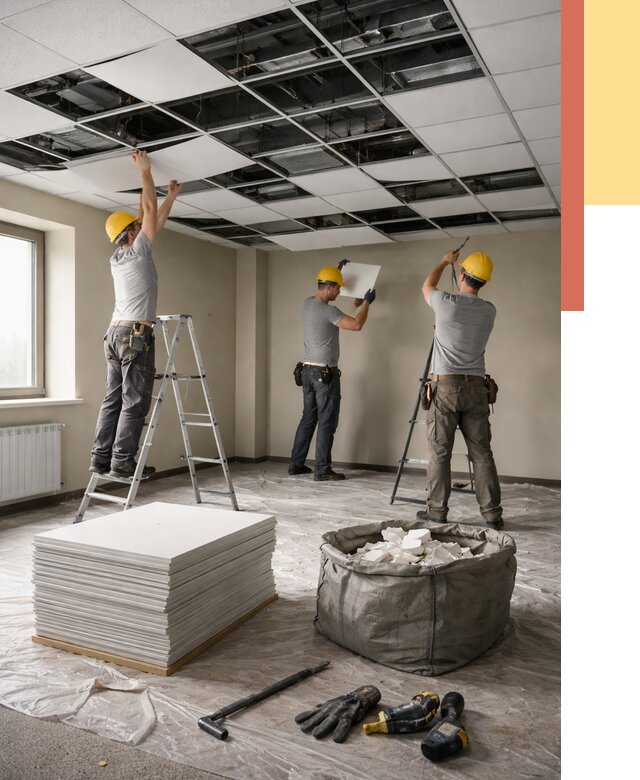 Демонтаж потолка Армстронг в Королев от 4679 руб. быстро и недорого | ОТДЕЛОЧНИК-Кор