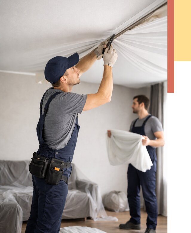 Демонтаж натяжного потолка в Королев от 4679 руб. — снятие и разбор под ключ | ОТДЕЛОЧНИК-Кор