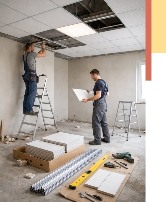 Монтаж потолка армстронг в Королев от 4679 руб/м2 — быстрая установка под ключ | ОТДЕЛОЧНИК-Кор