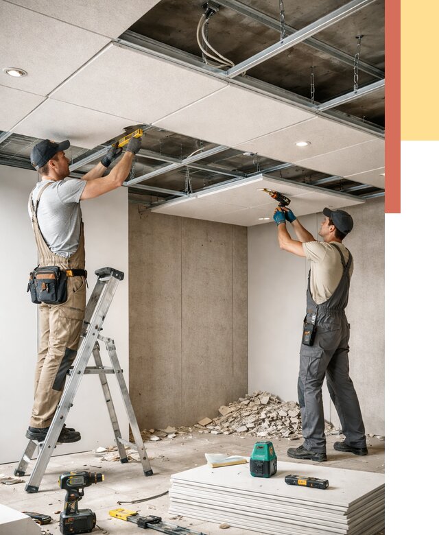 Монтаж акустического потолка в Королев от 6758 руб/м2 — быстро и недорого | ОТДЕЛОЧНИК-Кор