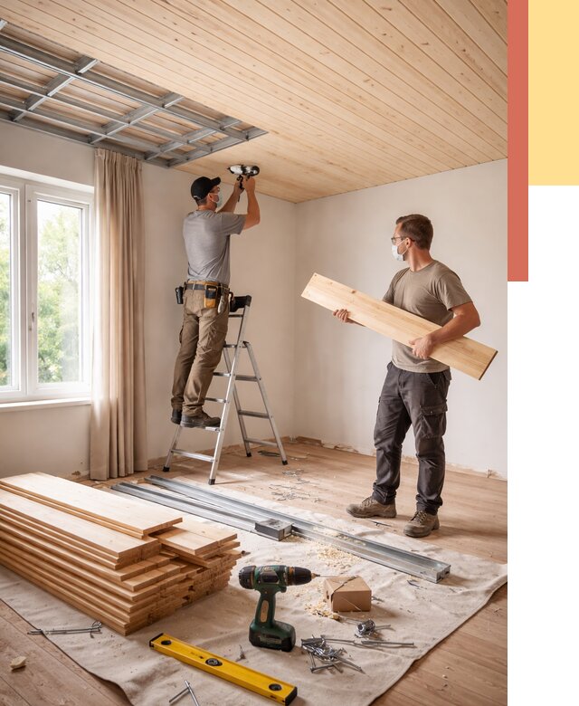 Монтаж потолка из вагонки в Королев от 6758 руб. | Быстро и недорого — ОТДЕЛОЧНИК-Кор