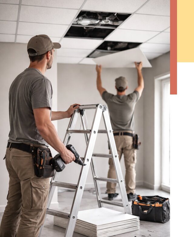 Обслуживание подвесного потолка в Королев от 3639 руб. — быстро и недорого | ОТДЕЛОЧНИК-Кор