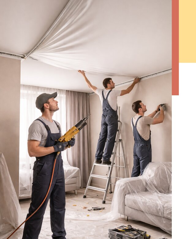 Установка натяжного потолка в Королев от 4679 руб. | Быстро и недорого — ОТДЕЛОЧНИК-Кор