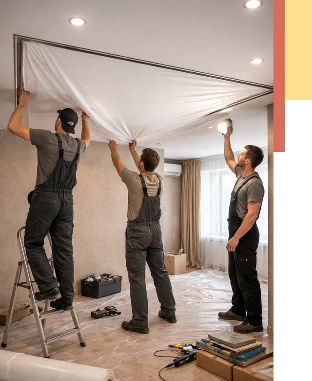 Монтаж ПВХ натяжного потолка в Королев от 3639 руб. под ключ | ОТДЕЛОЧНИК-Кор