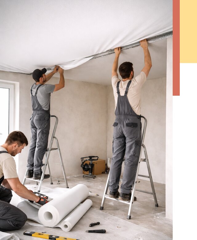 Монтаж тканевого натяжного потолка в Королев от 3639 руб. под ключ | ОТДЕЛОЧНИК-Кор