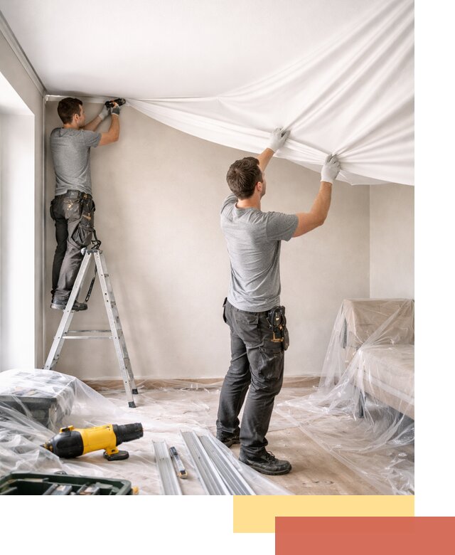 Монтаж тканевого натяжного потолка в Королев недорого и быстро