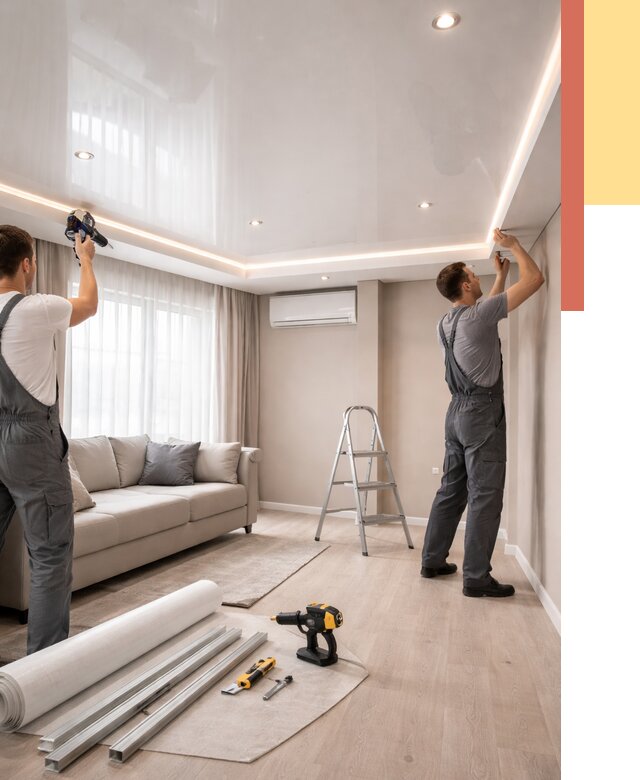 Монтаж глянцевого натяжного потолка в Королев от 780 руб. под ключ | ОТДЕЛОЧНИК-Кор