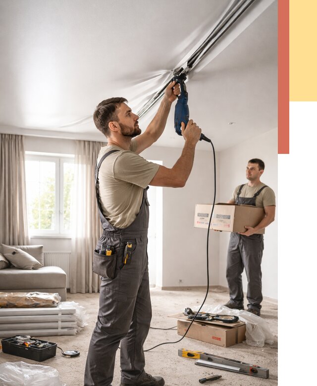 Монтаж сатинового натяжного потолка в Королев от 3639 руб. | Быстро, недорого — ОТДЕЛОЧНИК-Кор