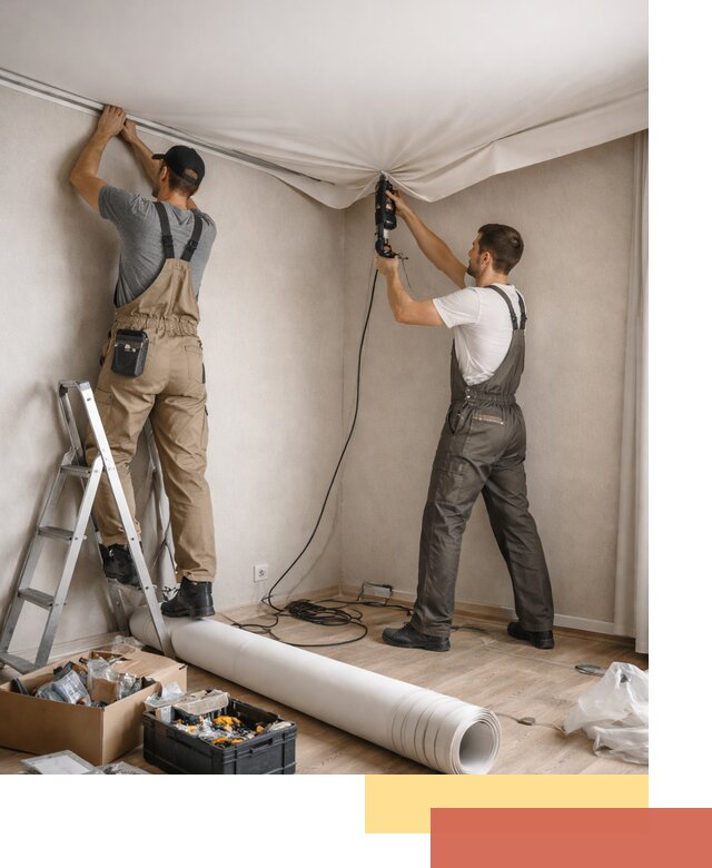 Монтаж цветного натяжного потолка в Королев за один день