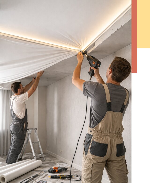 Монтаж натяжного потолка с подсветкой в Королев от 988 руб. | ОТДЕЛОЧНИК-Кор