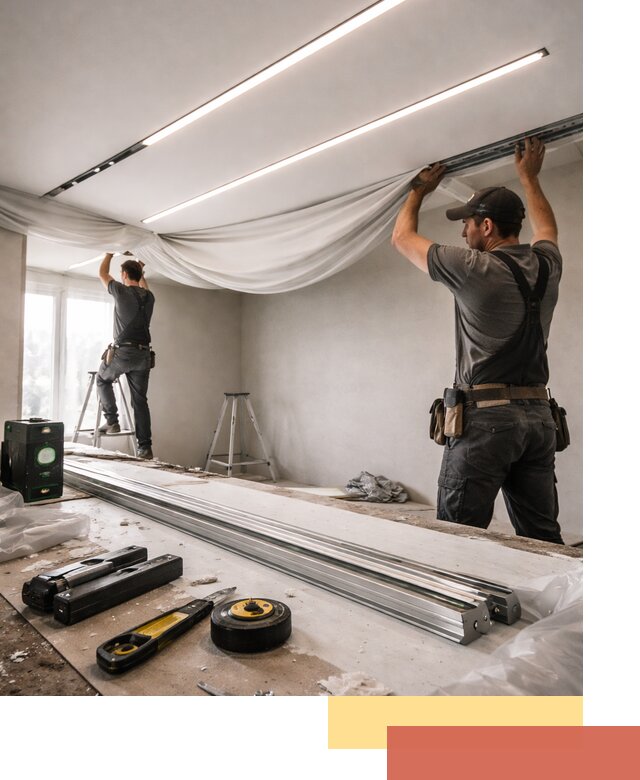 Монтаж натяжных потолков со световыми линиями в Королев