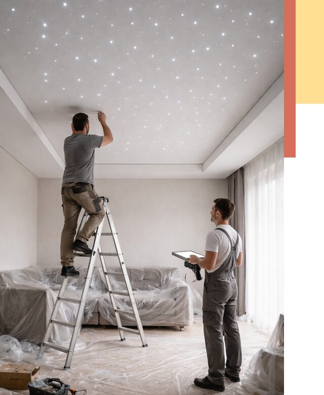 Монтаж натяжного потолка «звездное небо» в Королев от 6758 руб. | ОТДЕЛОЧНИК-Кор