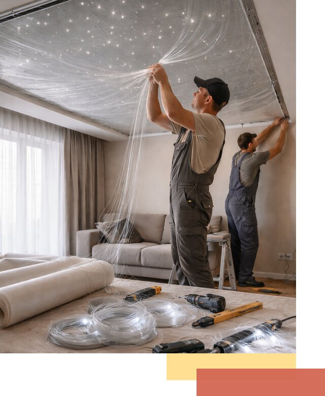 Монтаж натяжного потолка «Звездное небо» в Королев