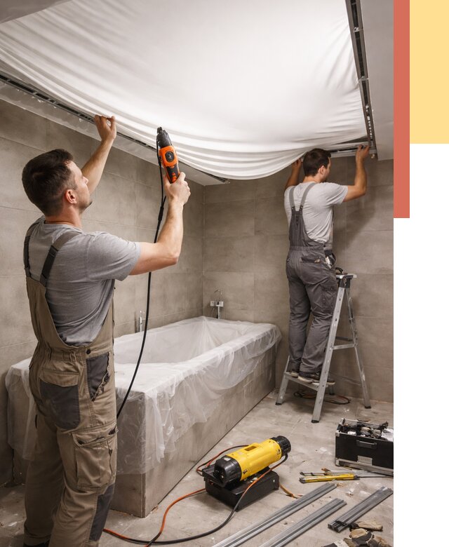 Монтаж натяжного потолка в ванной в Королев от 1248 руб. под ключ | ОТДЕЛОЧНИК-Кор