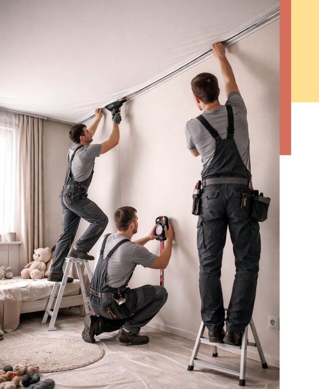 Монтаж натяжного потолка в детской в Королев от 3639 руб. — быстро и недорого | ОТДЕЛОЧНИК-Кор