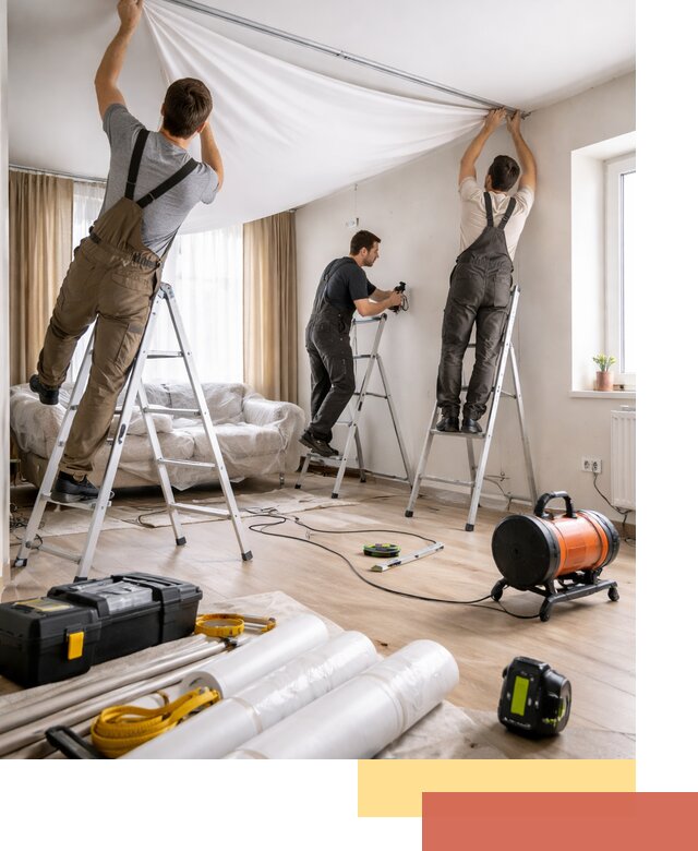 Монтаж натяжного потолка в гостиной в Королев